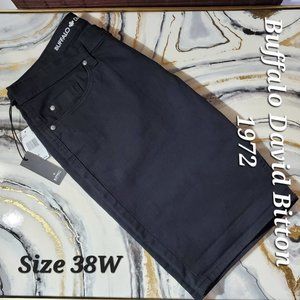 NWT: BUFFALO DAVID BITTON 1972 Evan-X Black Denim Short, Size 38W